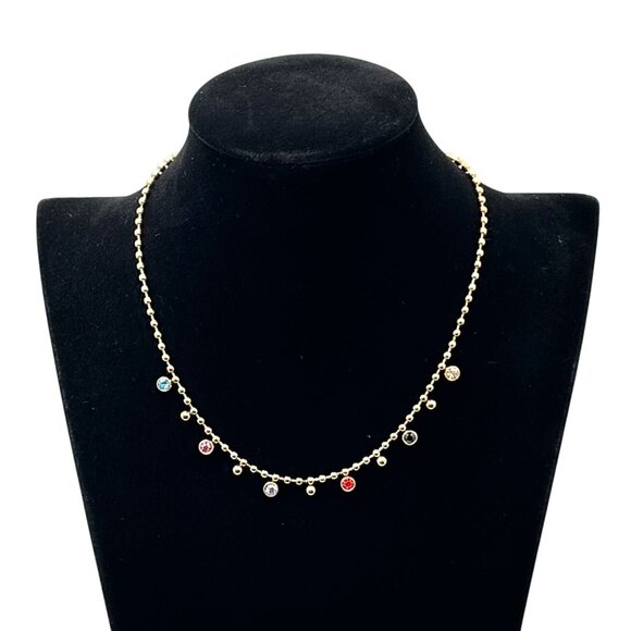 Multicolor Crystal 18K Gold Plated Stainless Steel Necklace Perfect Layering - Picture 5 of 6